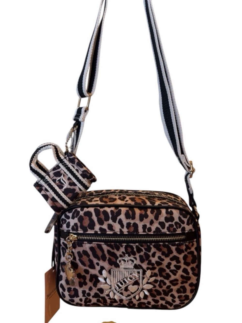 NWT Viral Juicy Couture Leopard Print Crossbody with Canvas Striped Strap